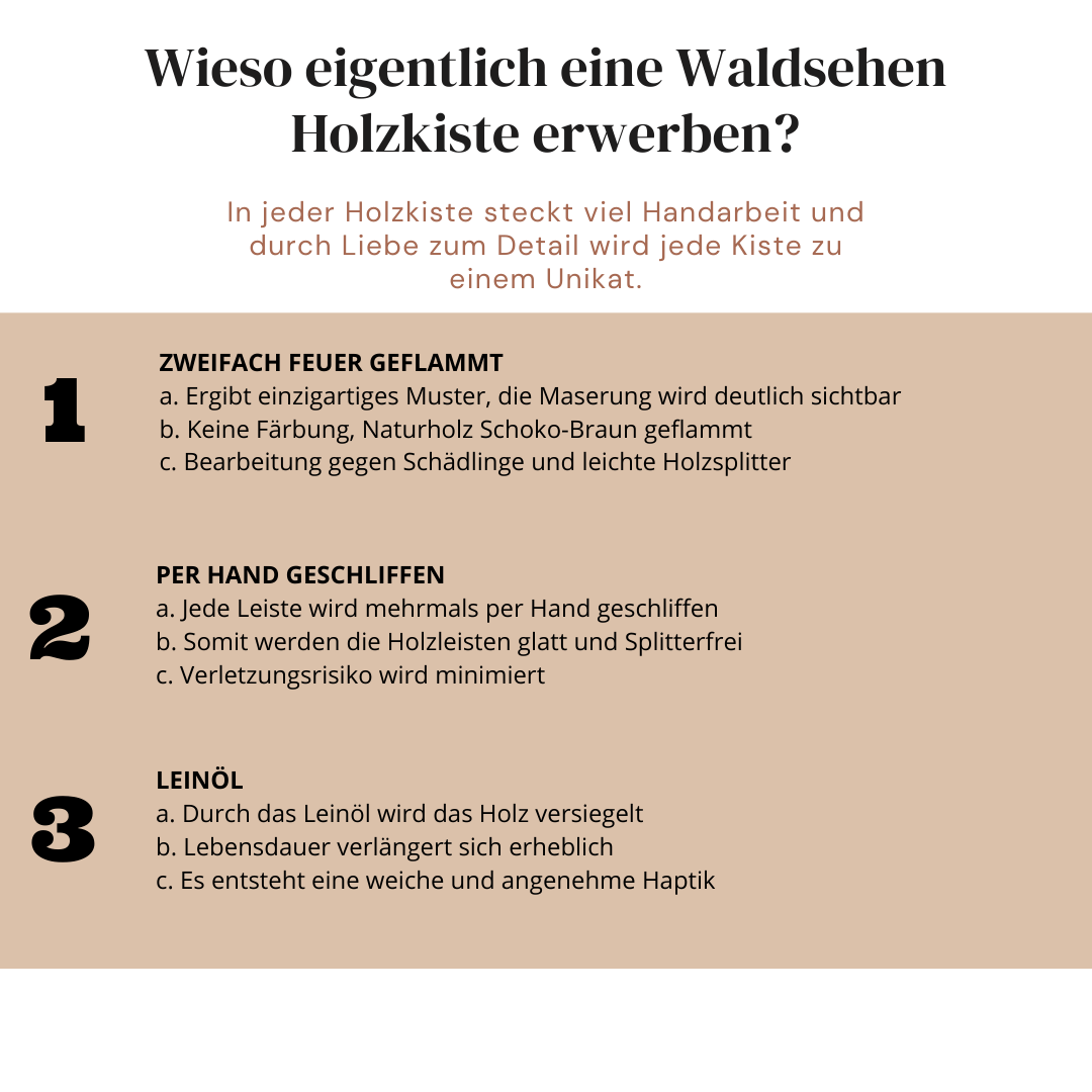 Zweifach Geflammte Weinkiste - Holzkiste | Premium Qualität: Geflammt + Geschliffen + mit Leinöl versiegelt | Schoko-Braun M