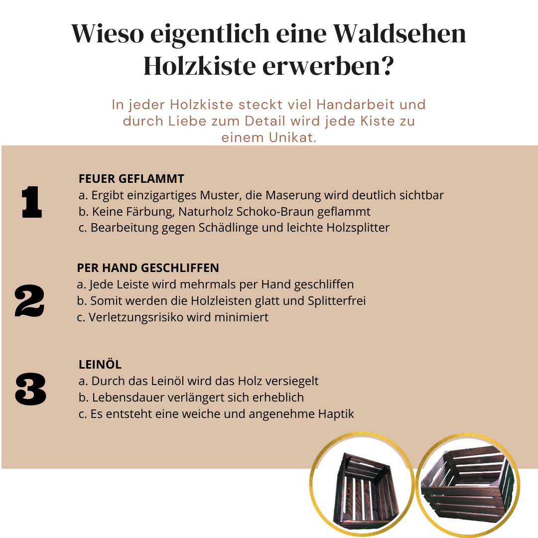 Zweifach Geflammte Weinkiste - Holzkiste | Premium Qualität: Geflammt + Geschliffen + mit Leinöl versiegelt | Schoko-Braun XL
