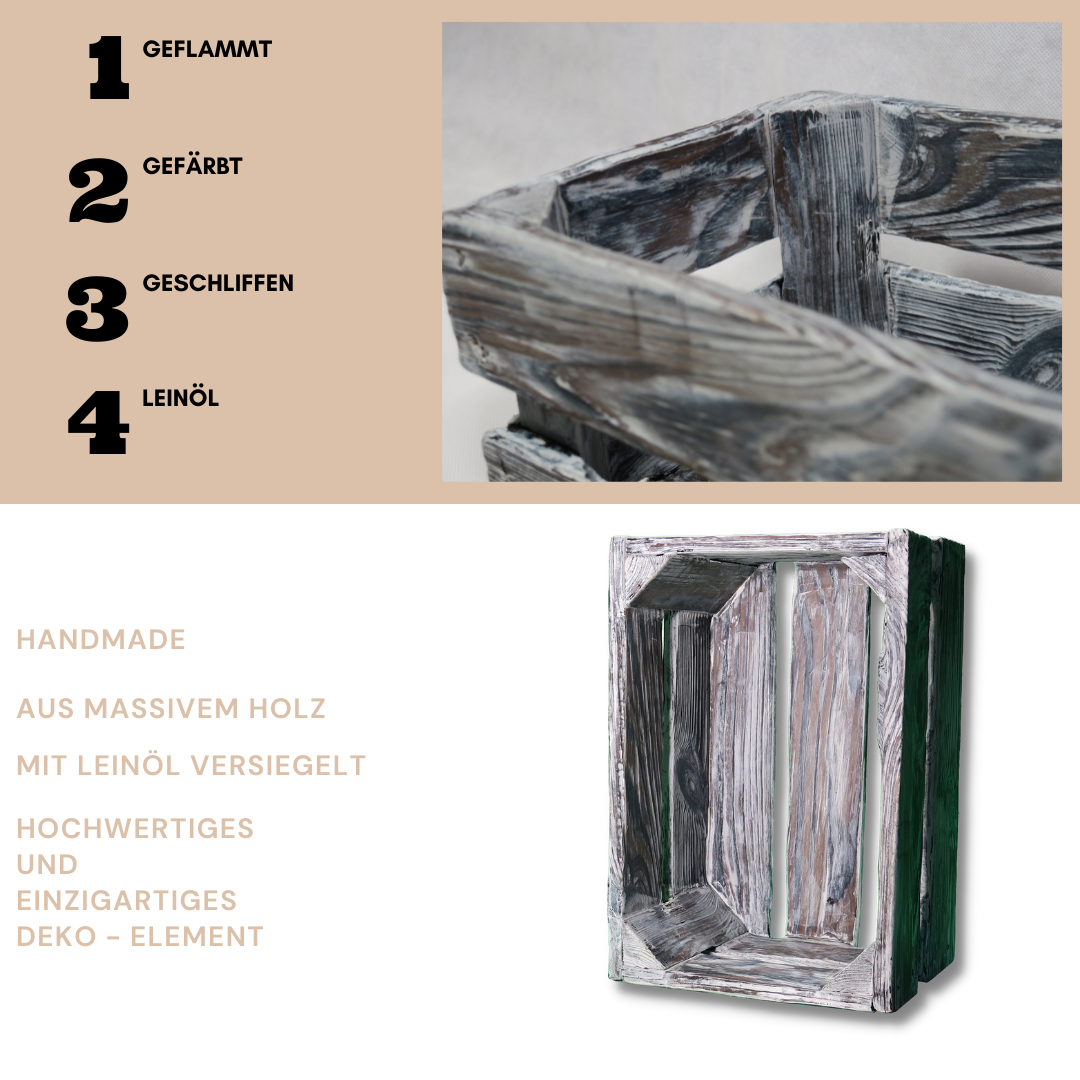 Weiße Weinkiste - Holzkiste | Premium Qualität: Geflammt + Geschliffen + Acrylfarbe + mit Leinöl versiegelt | Weiß M