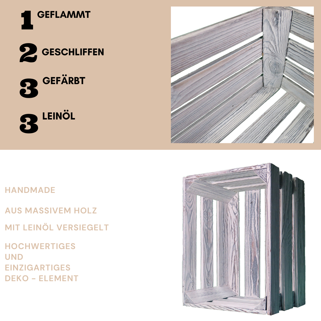 Weiße Weinkiste - Holzkiste | Premium Qualität: Geflammt + Geschliffen + Acrylfarbe + mit Leinöl versiegelt | Weiß L