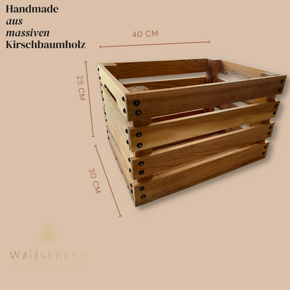 Weinkiste bzw. Holzkiste Vintage aus Kirschbaumholz | Premium Qualität: Geschliffen + mit Leinöl versiegelt | Farbe Naturbelassen