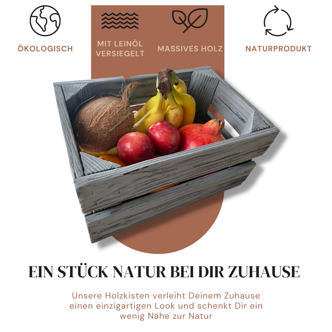 Graue Weinkiste - Holzkiste | Premium Qualität: Geflammt + Geschliffen + Acrylfarbe + mit Leinöl versiegelt | Grau M