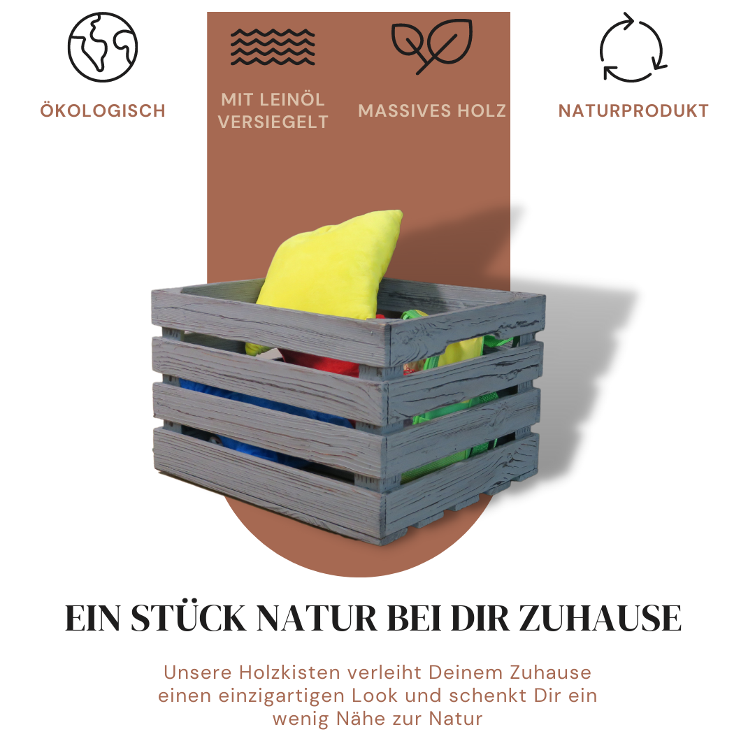 Graue Weinkiste - Holzkiste | Premium Qualität: Geflammt + Geschliffen + Acrylfarbe + mit Leinöl versiegelt | Grau XL