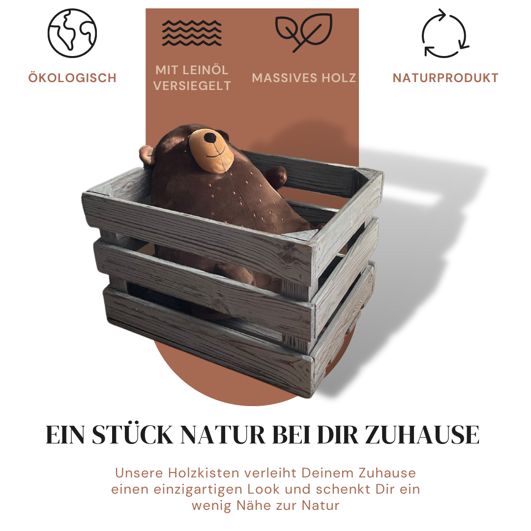 Graue Weinkiste - Holzkiste | Premium Qualität: Geflammt + Geschliffen + Acrylfarbe + mit Leinöl versiegelt | Grau L