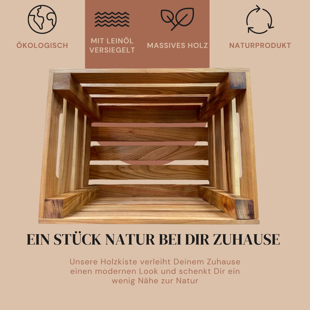 Weinkiste bzw. Holzkiste Vintage aus Kirschbaumholz | Premium Qualität: Geschliffen + mit Leinöl versiegelt | Farbe Naturbelassen
