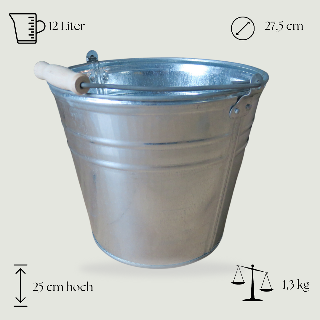Zinkeimer 12 Liter - perfekte Kombination für Haus und Garten - mit Holzgriffen + Deckel