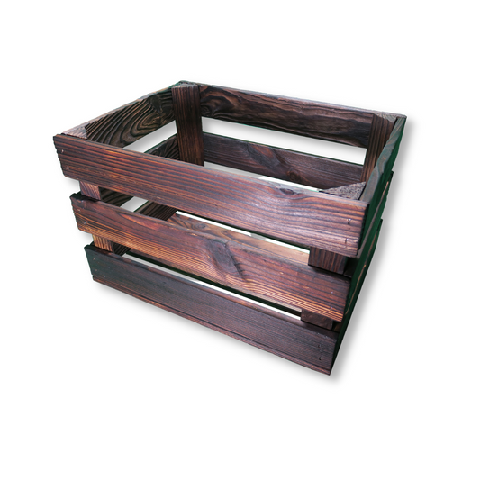 Zweifach Geflammte Weinkiste - Holzkiste | Premium Qualität: Geflammt + Geschliffen + mit Leinöl versiegelt | Schoko-Braun L
