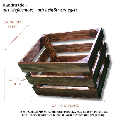 Geflammte Weinkiste - Holzkiste | Premium Qualität: Geflammt + Geschliffen + mit Leinöl versiegelt | L