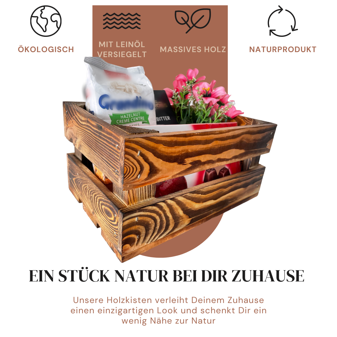 Geflammte Weinkiste - Holzkiste | Premium Qualität: Geflammt + Geschliffen + mit Leinöl versiegelt | M