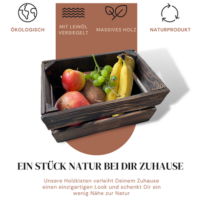 Zweifach Geflammte Weinkiste - Holzkiste | Premium Qualität: Geflammt + Geschliffen + mit Leinöl versiegelt | Schoko-Braun M