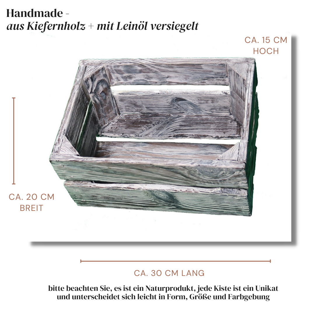 Weiße Weinkiste - Holzkiste | Premium Qualität: Geflammt + Geschliffen + Acrylfarbe + mit Leinöl versiegelt | Weiß M