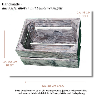 Weiße Weinkiste - Holzkiste | Premium Qualität: Geflammt + Geschliffen + Acrylfarbe + mit Leinöl versiegelt | Weiß M