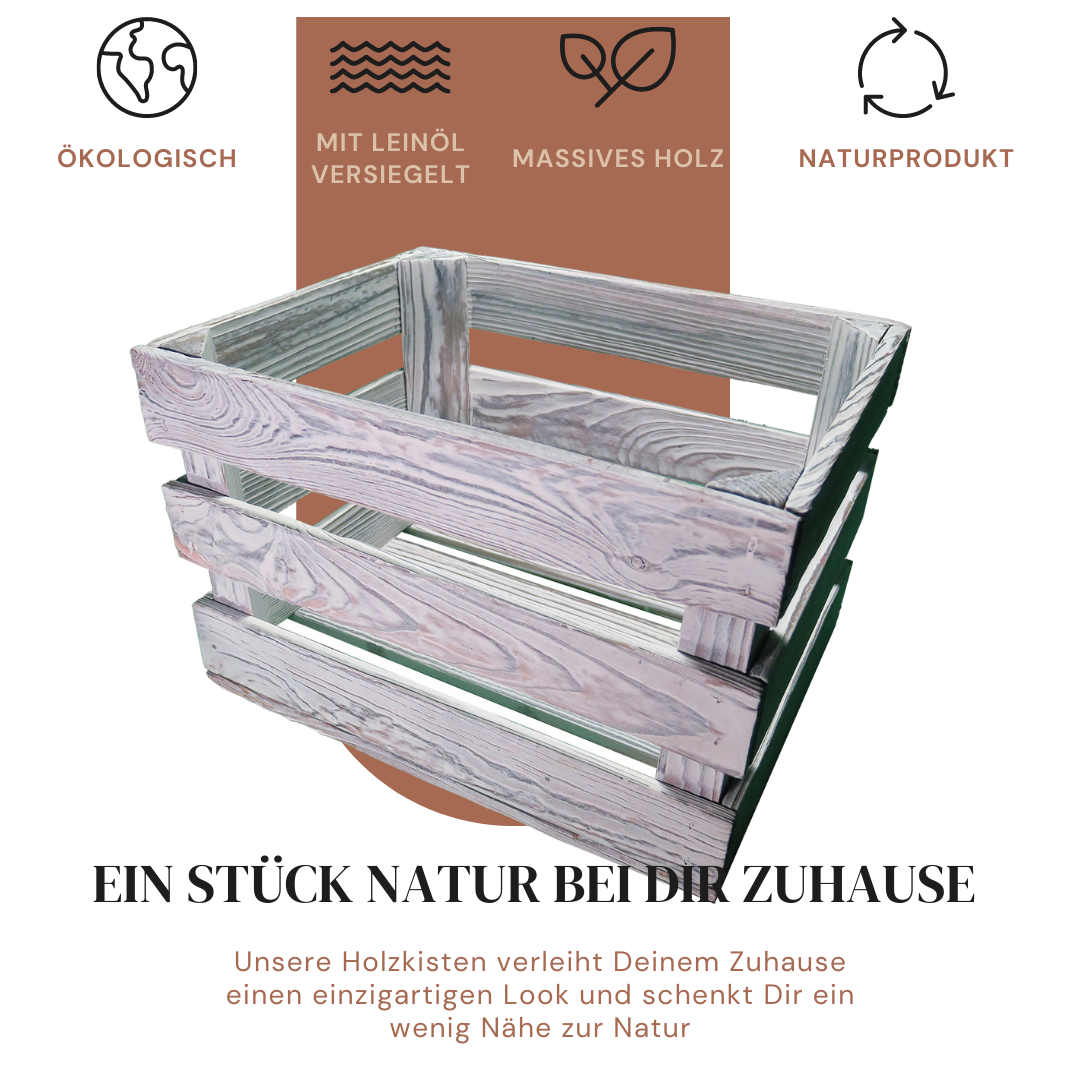 Weiße Weinkiste - Holzkiste | Premium Qualität: Geflammt + Geschliffen + Acrylfarbe + mit Leinöl versiegelt | Weiß L