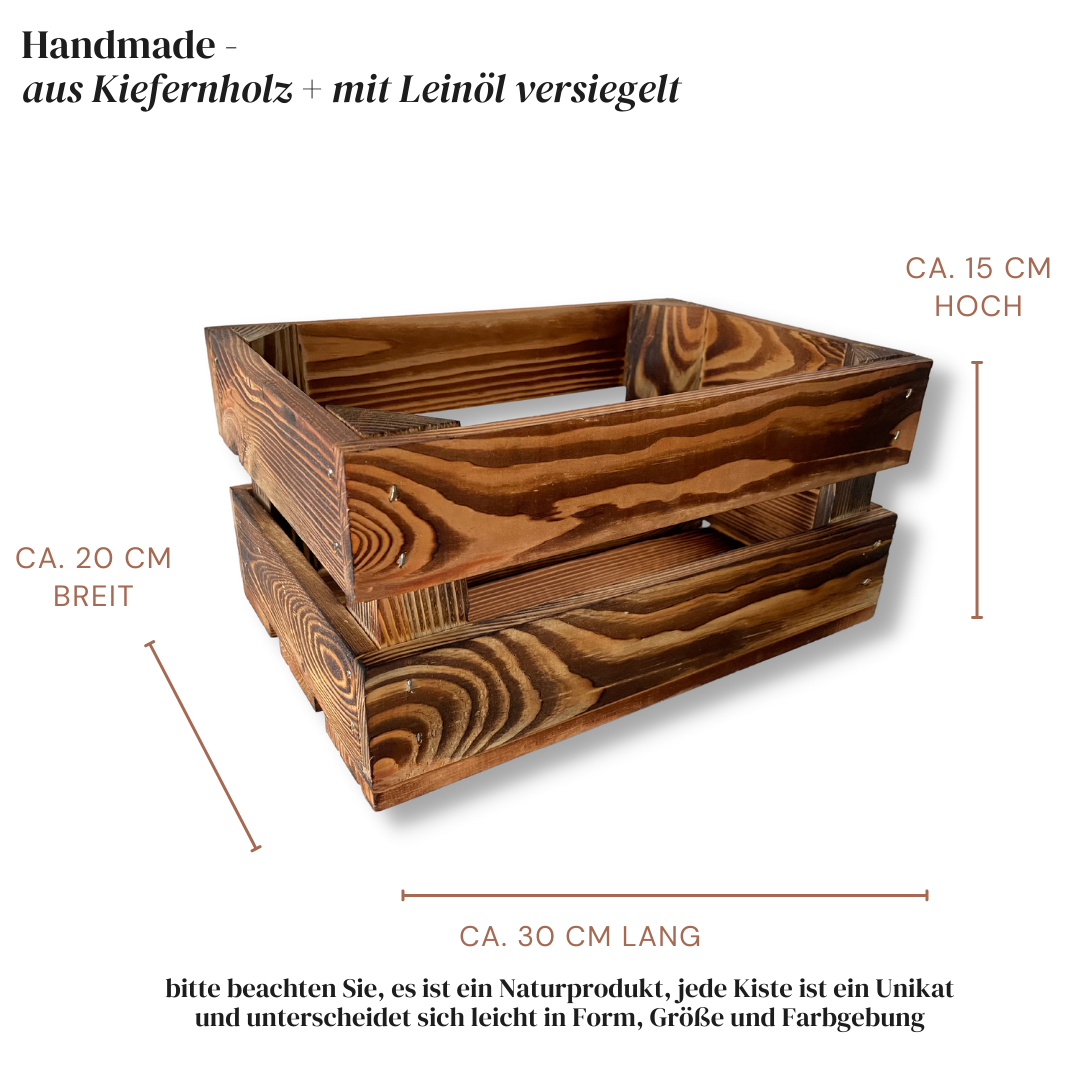 Geflammte Weinkiste - Holzkiste | Premium Qualität: Geflammt + Geschliffen + mit Leinöl versiegelt | M