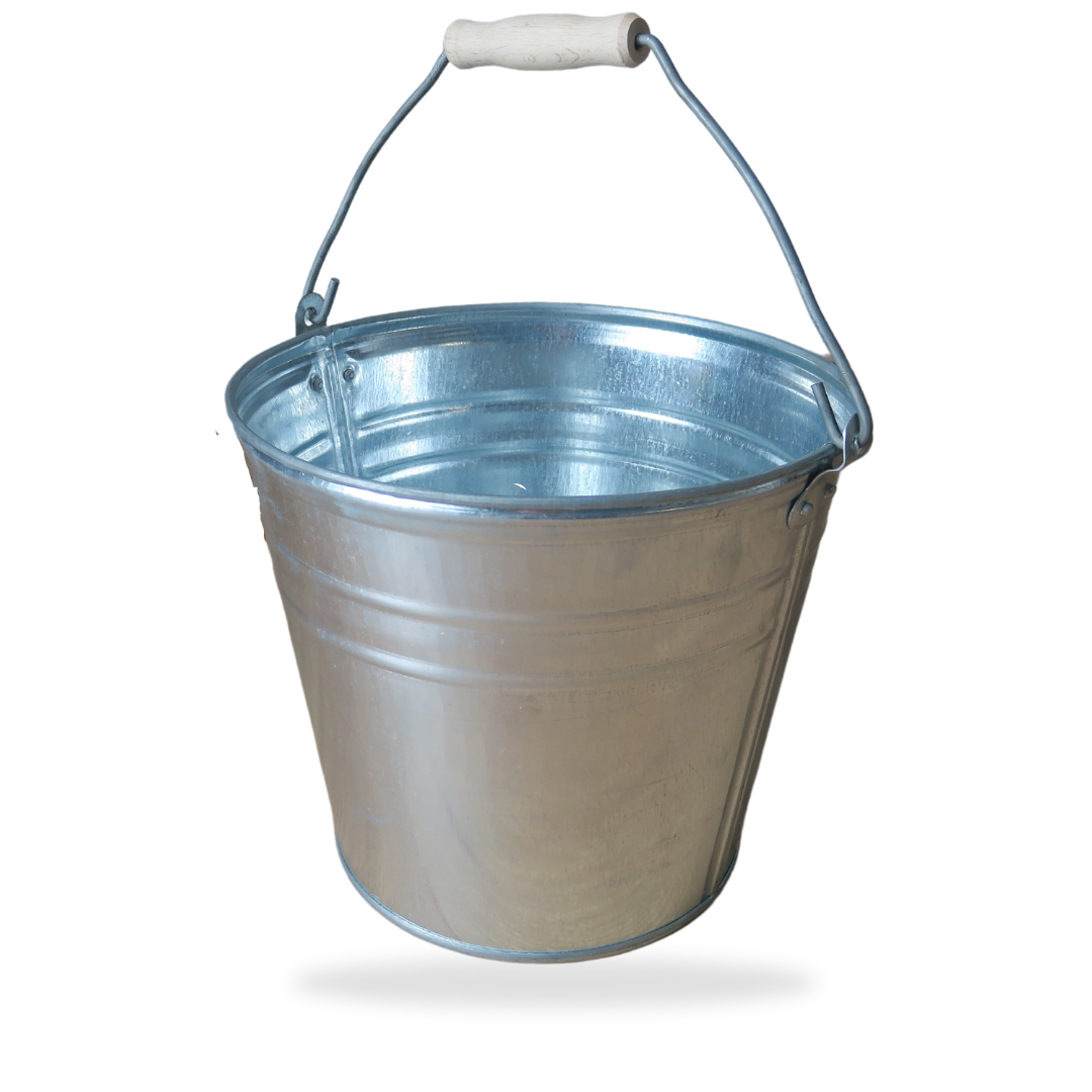 Zinkeimer 12 Liter - perfekte Kombination für Haus und Garten - mit Holzgriffen + Deckel