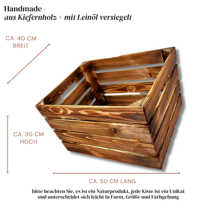 Spar Set 3 Stück Geflammte Weinkiste - Holzkiste | Premium Qualität: Geflammt + Geschliffen + mit Leinöl versiegelt | Vintage Deko: Weinkisten Holz, Obstkiste Holz, Holzkiste, Weinkisten Holz (XL)