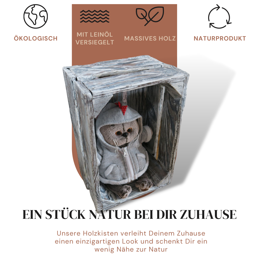 Weiße Weinkiste - Holzkiste | Premium Qualität: Geflammt + Geschliffen + Acrylfarbe + mit Leinöl versiegelt | Weiß M