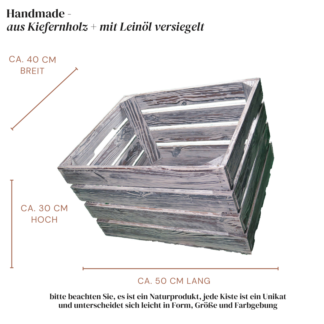 Weiße Weinkiste - Holzkiste | Premium Qualität: Geflammt + Geschliffen + Acrylfarbe + mit Leinöl versiegelt | Weiß XL