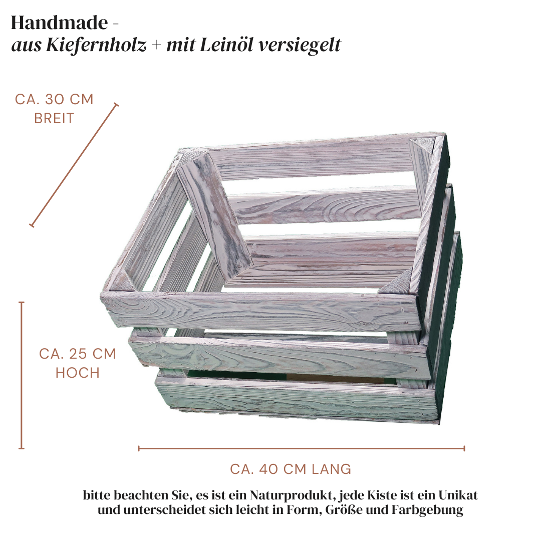 Weiße Weinkiste - Holzkiste | Premium Qualität: Geflammt + Geschliffen + Acrylfarbe + mit Leinöl versiegelt | Weiß L