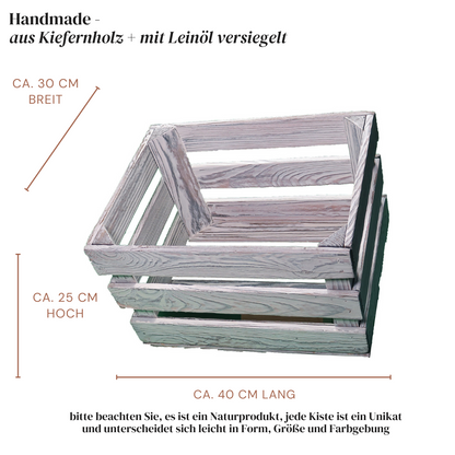 Weiße Weinkiste - Holzkiste | Premium Qualität: Geflammt + Geschliffen + Acrylfarbe + mit Leinöl versiegelt | Weiß L