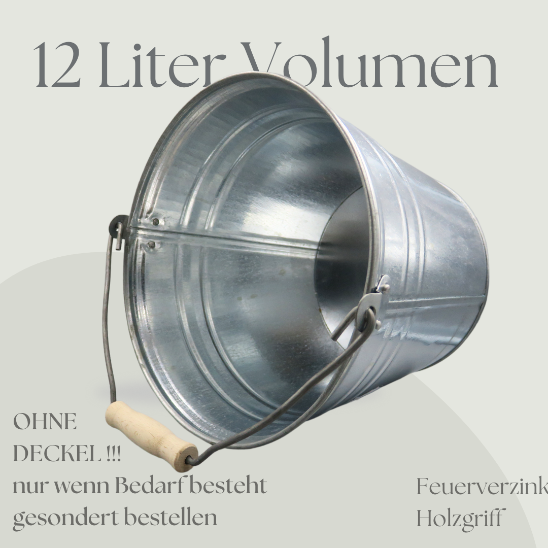 Zinkeimer 12 Liter - perfekte Kombination für Haus und Garten - mit Holzgriffen + Deckel