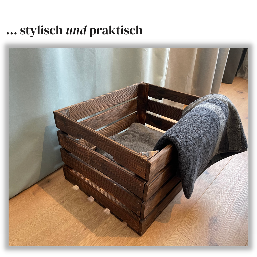 Zweifach Geflammte Weinkiste - Holzkiste | Premium Qualität: Geflammt + Geschliffen + mit Leinöl versiegelt | Schoko-Braun XL