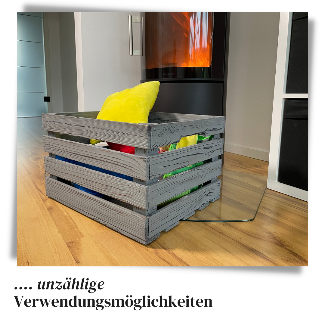Graue Weinkiste - Holzkiste | Premium Qualität: Geflammt + Geschliffen + Acrylfarbe + mit Leinöl versiegelt | Grau XL