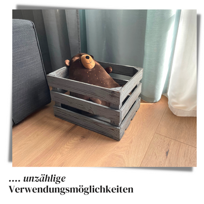 Graue Weinkiste - Holzkiste | Premium Qualität: Geflammt + Geschliffen + Acrylfarbe + mit Leinöl versiegelt | Grau L