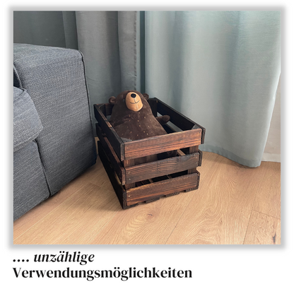 Zweifach Geflammte Weinkiste - Holzkiste | Premium Qualität: Geflammt + Geschliffen + mit Leinöl versiegelt | Schoko-Braun L