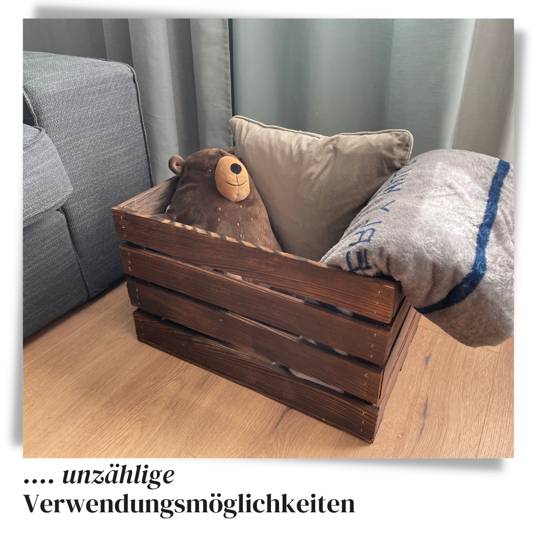 Zweifach Geflammte Weinkiste - Holzkiste | Premium Qualität: Geflammt + Geschliffen + mit Leinöl versiegelt | Schoko-Braun XL