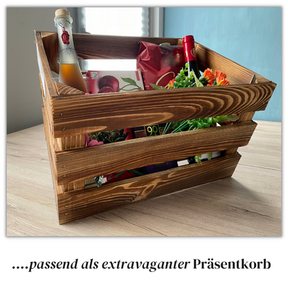Geflammte Weinkiste - Holzkiste | Premium Qualität: Geflammt + Geschliffen + mit Leinöl versiegelt | L