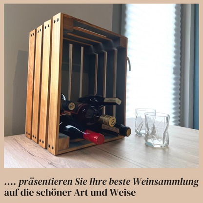 Weinkiste bzw. Holzkiste Vintage aus Kirschbaumholz | Premium Qualität: Geschliffen + mit Leinöl versiegelt | Farbe Grau