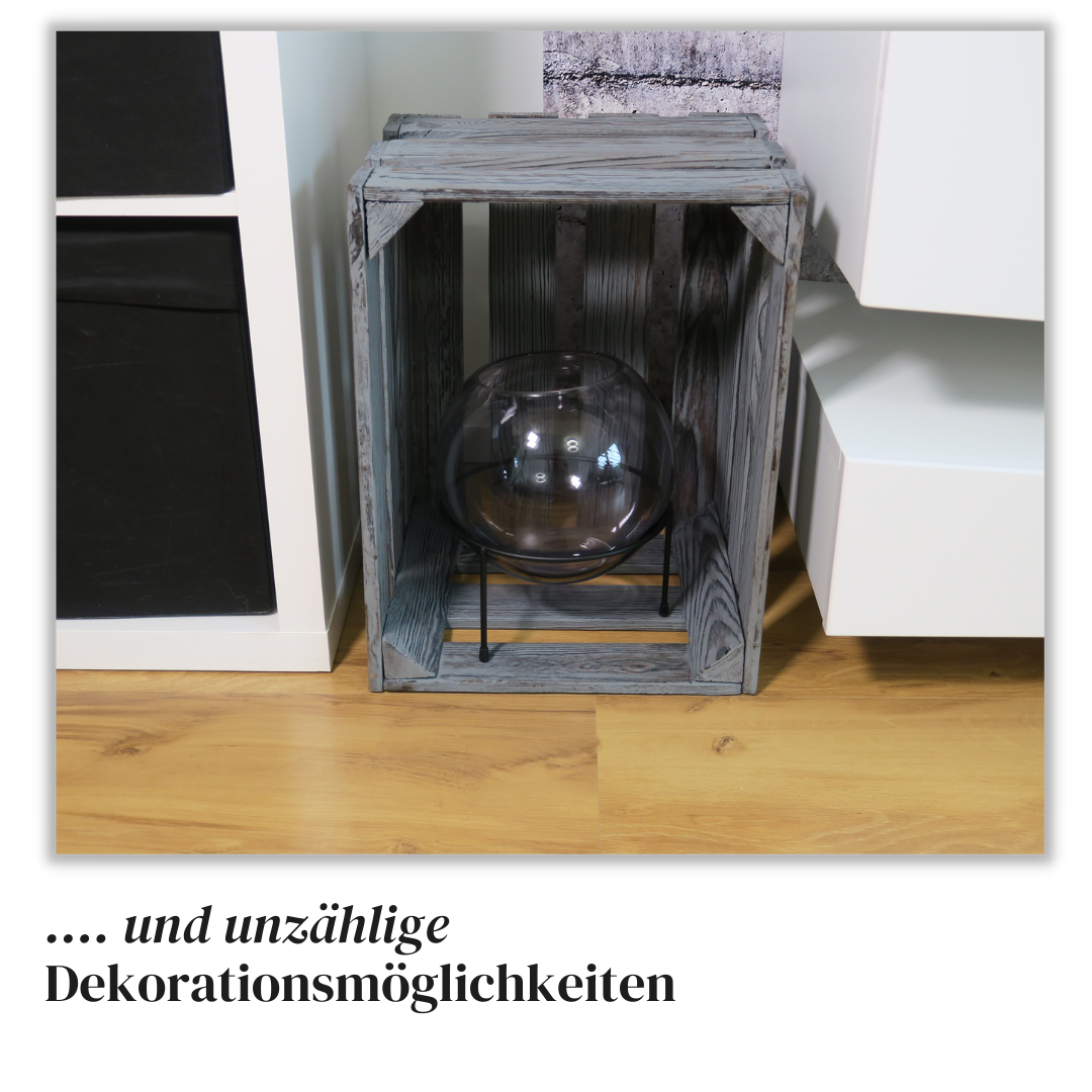 Graue Weinkiste - Holzkiste | Premium Qualität: Geflammt + Geschliffen + Acrylfarbe + mit Leinöl versiegelt | Grau XL