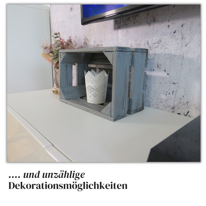 Graue Weinkiste - Holzkiste | Premium Qualität: Geflammt + Geschliffen + Acrylfarbe + mit Leinöl versiegelt | Grau M