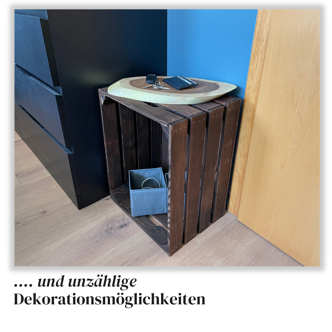 Zweifach Geflammte Weinkiste - Holzkiste | Premium Qualität: Geflammt + Geschliffen + mit Leinöl versiegelt | Schoko-Braun XL