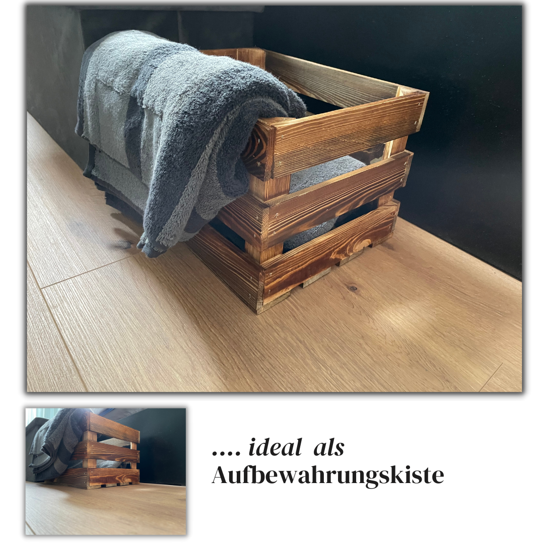 Geflammte Weinkiste - Holzkiste | Premium Qualität: Geflammt + Geschliffen + mit Leinöl versiegelt | L