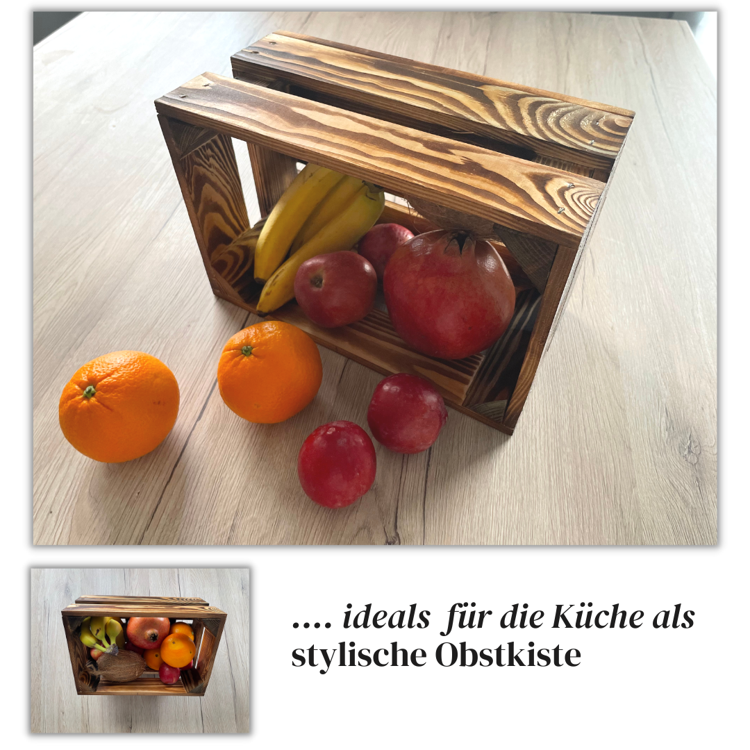 Geflammte Weinkiste - Holzkiste | Premium Qualität: Geflammt + Geschliffen + mit Leinöl versiegelt | M