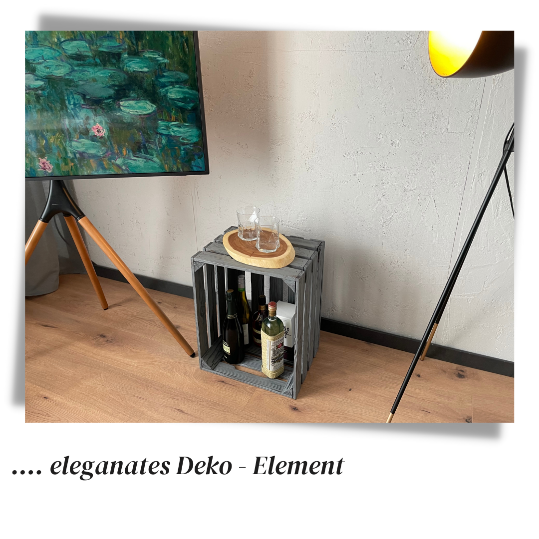 Graue Weinkiste - Holzkiste | Premium Qualität: Geflammt + Geschliffen + Acrylfarbe + mit Leinöl versiegelt | Grau XL