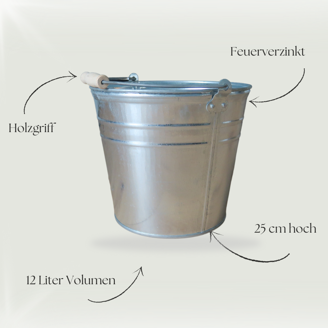 Zinkeimer 12 Liter - perfekte Kombination für Haus und Garten - mit Holzgriffen + Deckel