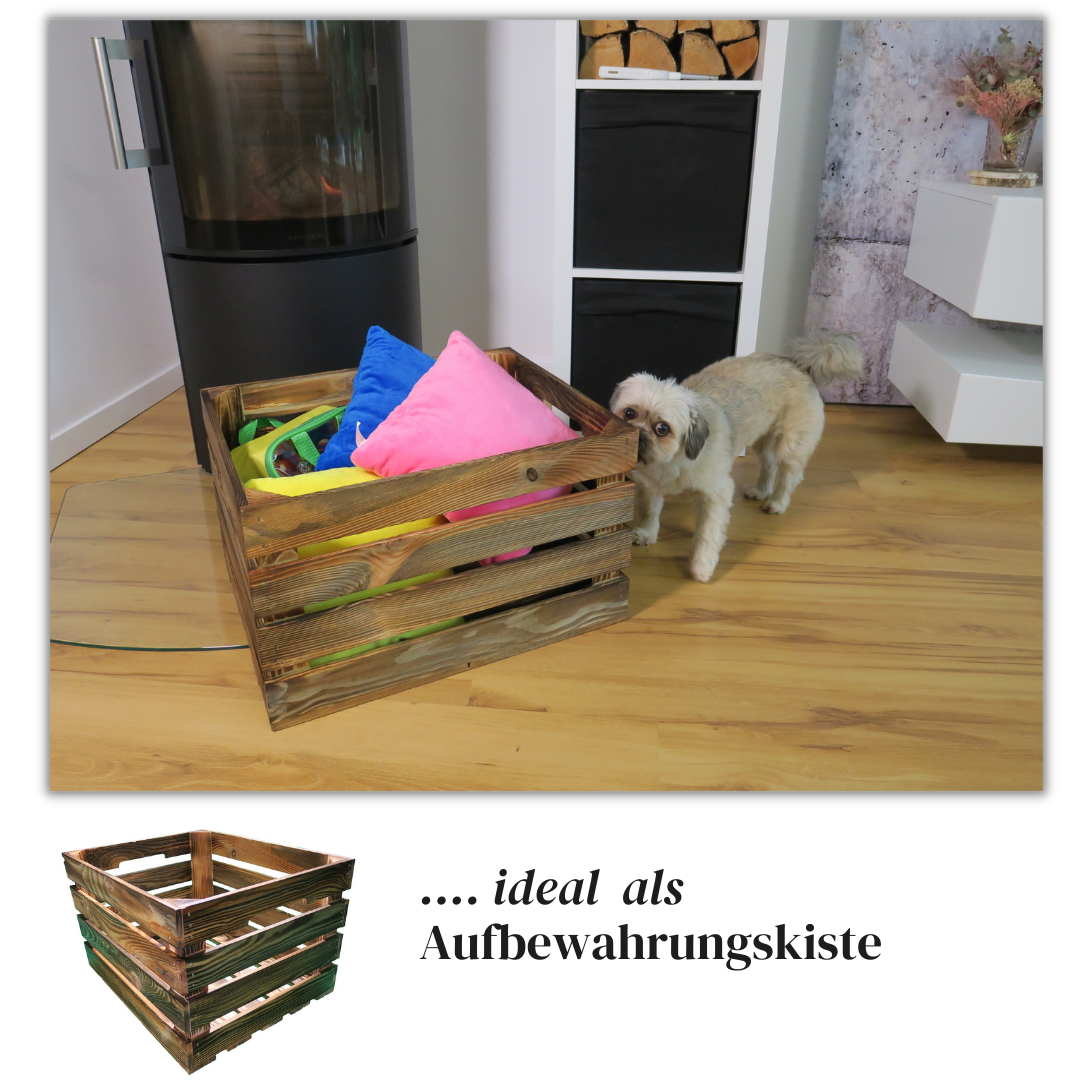 Spar Set 3 Stück Geflammte Weinkiste - Holzkiste | Premium Qualität: Geflammt + Geschliffen + mit Leinöl versiegelt | Vintage Deko: Weinkisten Holz, Obstkiste Holz, Holzkiste, Weinkisten Holz (XL)
