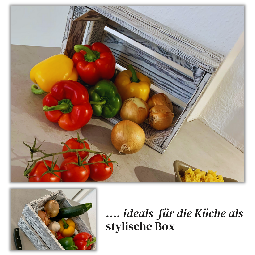 Weiße Weinkiste - Holzkiste | Premium Qualität: Geflammt + Geschliffen + Acrylfarbe + mit Leinöl versiegelt | Weiß M