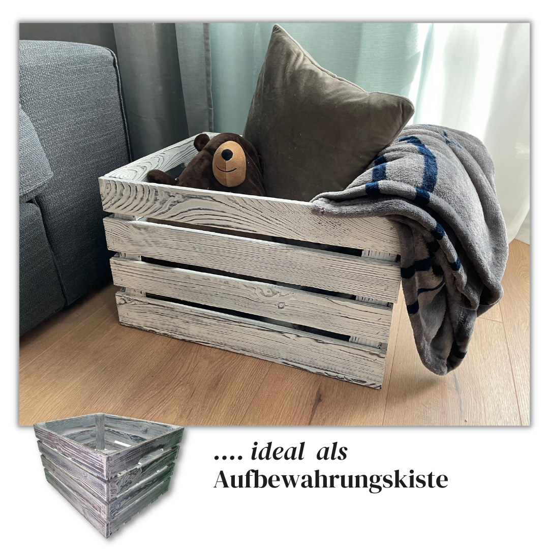 Weiße Weinkiste - Holzkiste | Premium Qualität: Geflammt + Geschliffen + Acrylfarbe + mit Leinöl versiegelt | Weiß XL