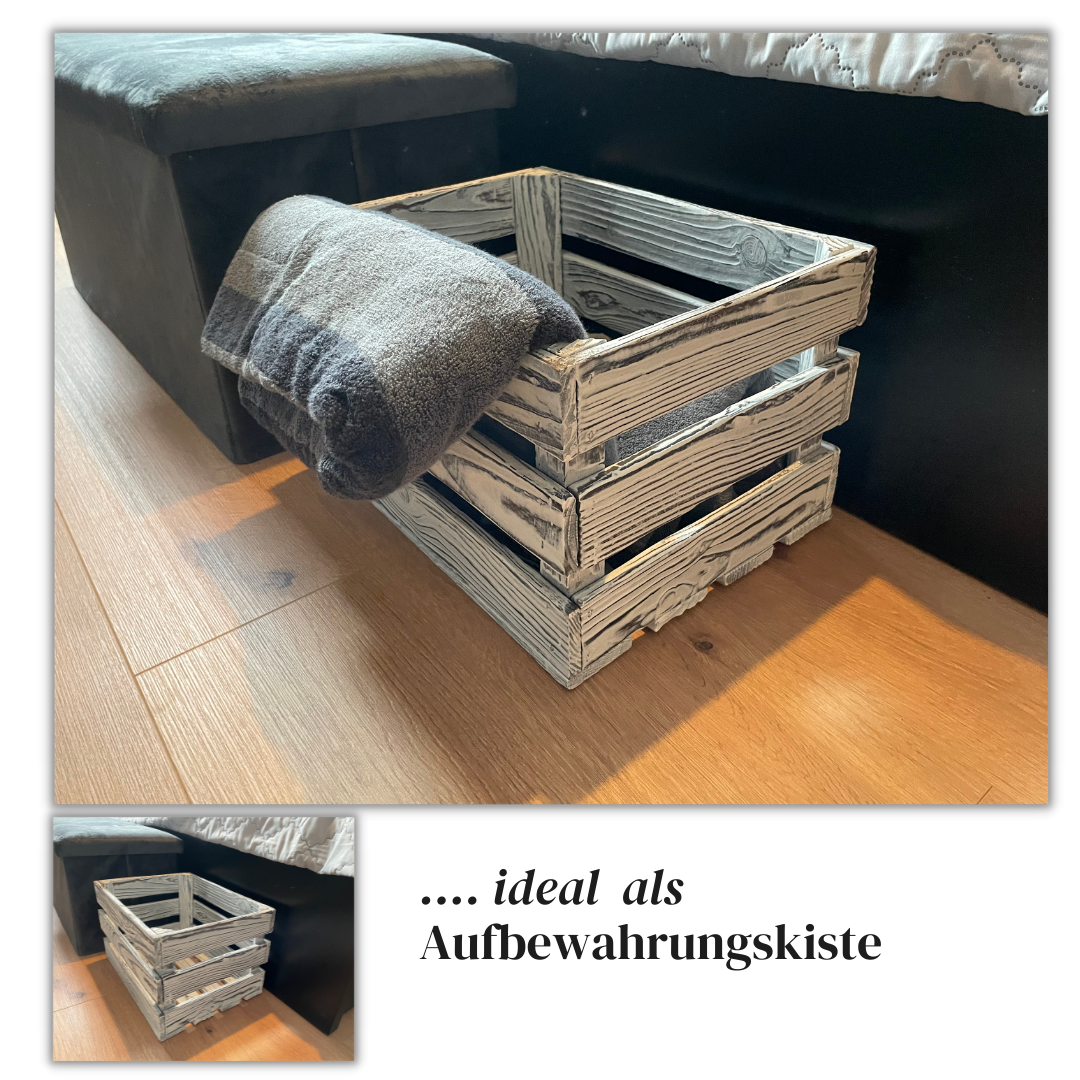 Weiße Weinkiste - Holzkiste | Premium Qualität: Geflammt + Geschliffen + Acrylfarbe + mit Leinöl versiegelt | Weiß L