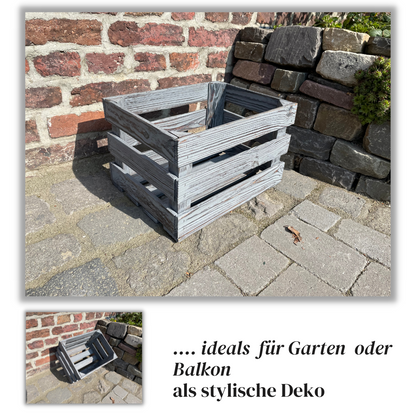 Graue Weinkiste - Holzkiste | Premium Qualität: Geflammt + Geschliffen + Acrylfarbe + mit Leinöl versiegelt | Grau L