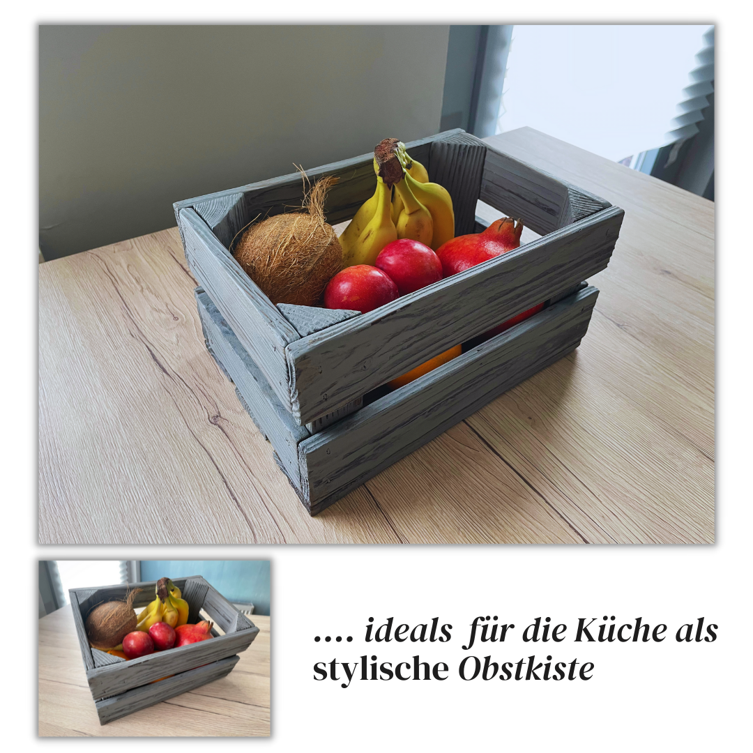 Graue Weinkiste - Holzkiste | Premium Qualität: Geflammt + Geschliffen + Acrylfarbe + mit Leinöl versiegelt | Grau M