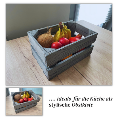 Graue Weinkiste - Holzkiste | Premium Qualität: Geflammt + Geschliffen + Acrylfarbe + mit Leinöl versiegelt | Grau M