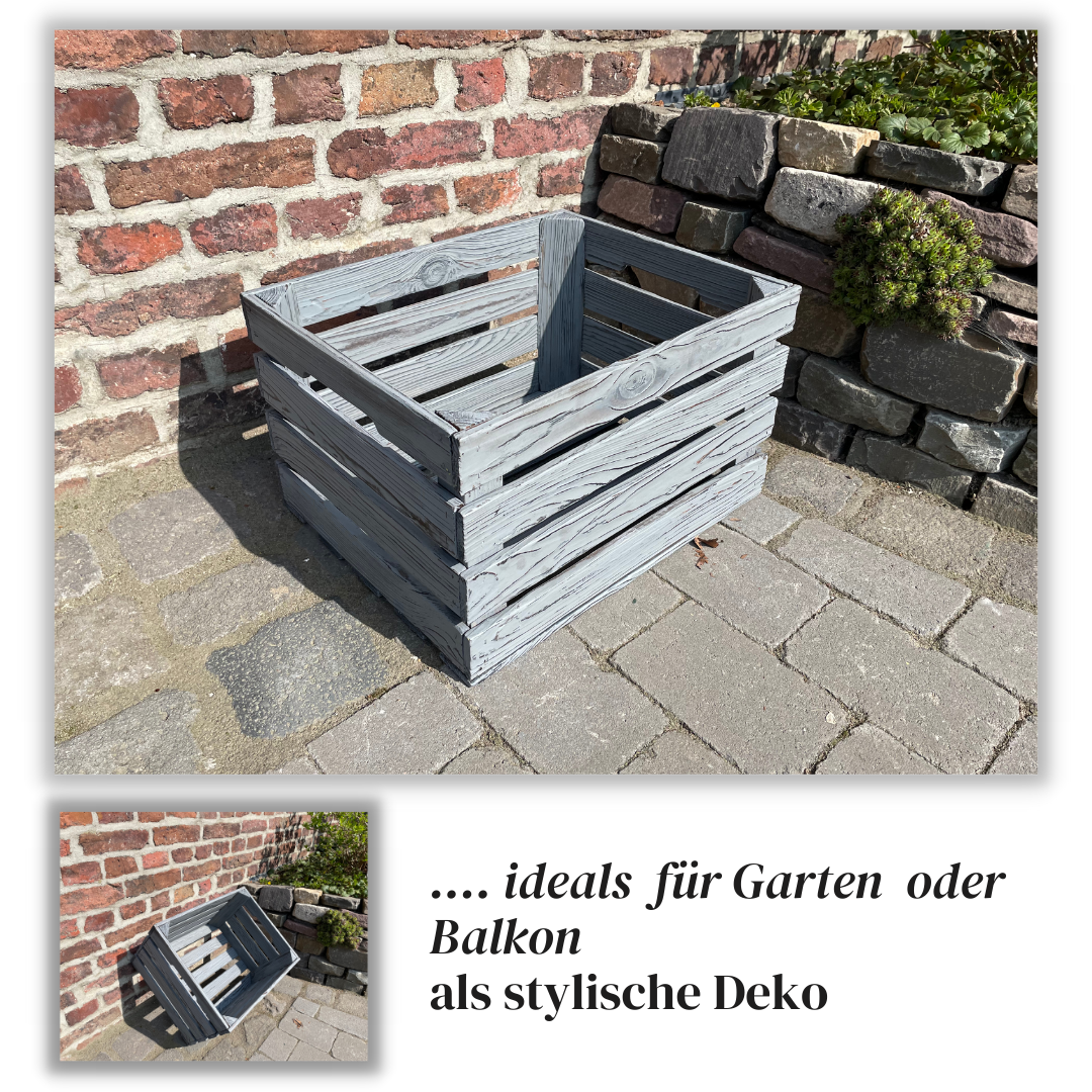 Graue Weinkiste - Holzkiste | Premium Qualität: Geflammt + Geschliffen + Acrylfarbe + mit Leinöl versiegelt | Grau XL