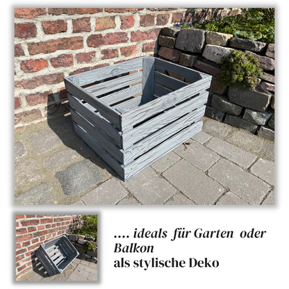 Graue Weinkiste - Holzkiste | Premium Qualität: Geflammt + Geschliffen + Acrylfarbe + mit Leinöl versiegelt | Grau XL