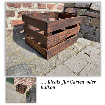Zweifach Geflammte Weinkiste - Holzkiste | Premium Qualität: Geflammt + Geschliffen + mit Leinöl versiegelt | Schoko-Braun L