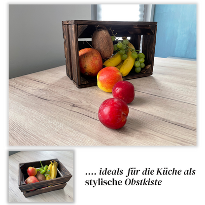 Zweifach Geflammte Weinkiste - Holzkiste | Premium Qualität: Geflammt + Geschliffen + mit Leinöl versiegelt | Schoko-Braun M